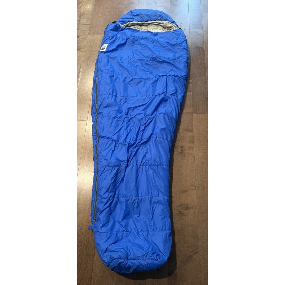 Vintage The North Face Brown Label Down Mummy Sleeping Bag Blue 80" Long USA